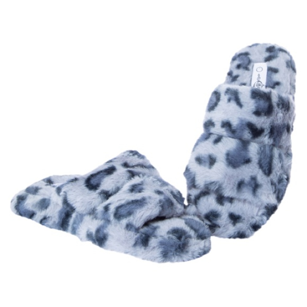 NWT Blue / Gray Leopard Soft Faux Fur Double Band Slippers size 7 / Medium
